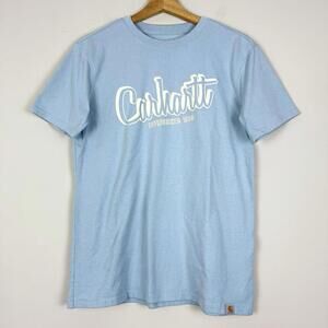 Carhartt Script Logo T-Shirt Sky Blue Loose Fit Wmns Size M Workwear Style Tee